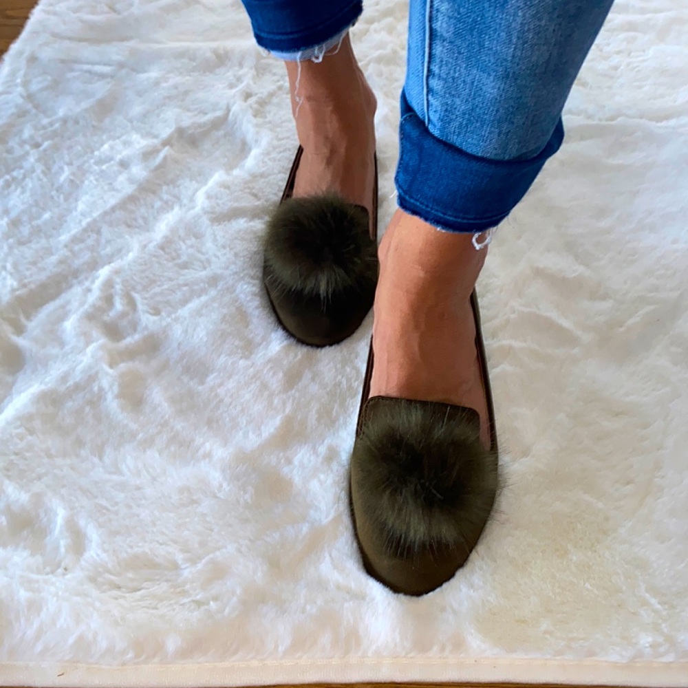 Madden girl | Hello Olive green | olive green pom loafers | size 6